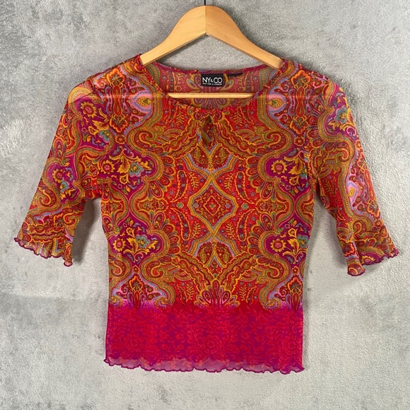 Vintage‎ Y2k Top Womens Small Sheer Mesh Paisley Boho Indie Festival Hippie - Picture 2 of 7